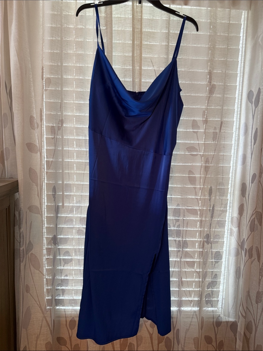 Cobalt Slip Midi Dress with Cowl Neck